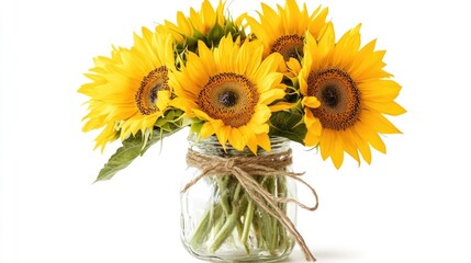 Obraz premium Bright Sunflowers in a Glass Jar Arrangement