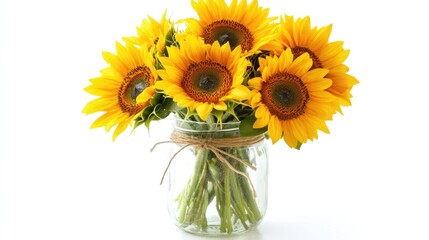 Obraz premium Bright Sunflowers in a Clear Glass Jar