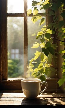 Coffee on Windowsill Sunlight
