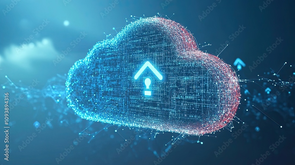 Poster abstract cloud computing network with upload icon
