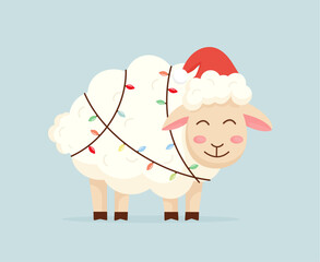  Funny Christmas Sheep. Vector Illustration