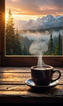 Cozy Cabin Coffee with Misty Mountain View