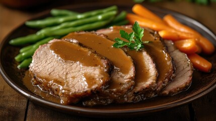 Slices of Roast with Succulent Gravy and Vegetables