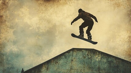 Naklejka premium Silhouette of snowboarder performing an aerial jump.