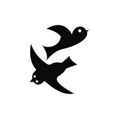 Flying Birds Silhouettes on White Background.