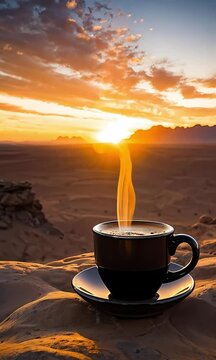 Dark Coffee Cup in Desert Sunset