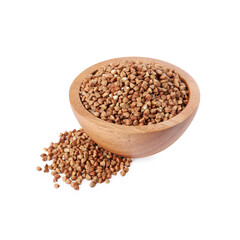 Raw buckwheat in bowl isolated on white
