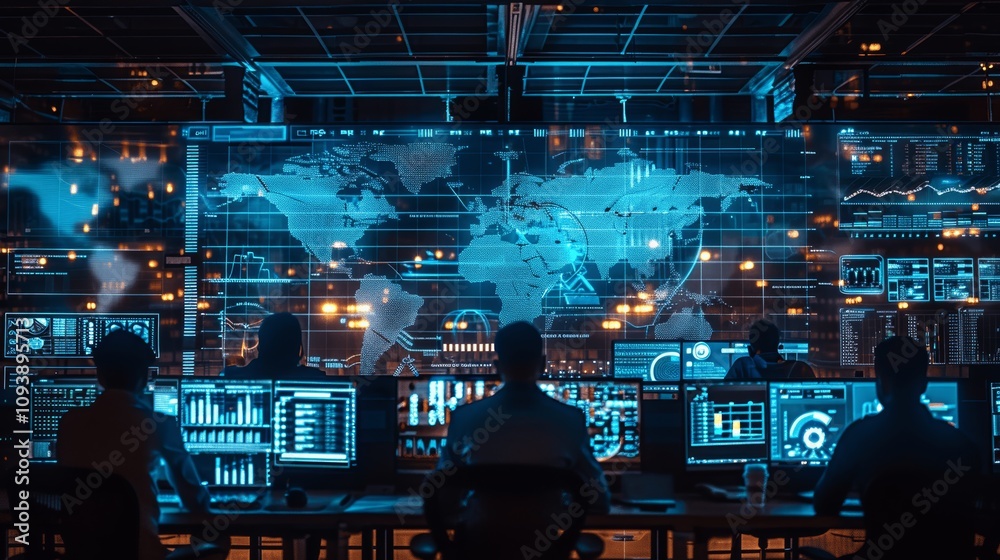 Aufkleber cybersecurity operations team coordinating incident response in high-tech office