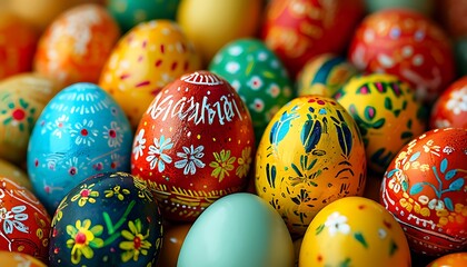 Fototapeta premium close up of detailed painted eggs