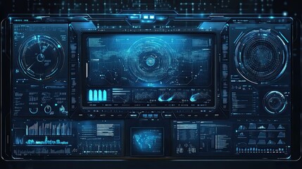 Fototapeta premium Futuristic Digital Interface with Various Data Displays and Charts