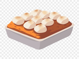 Baked sweet potatoes topped with melted marshmallows on a transparent background. Perfect for Thanksgiving themed designs. vector