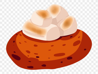 Baked sweet potatoes topped with melted marshmallows on a transparent background. Perfect for Thanksgiving themed designs. vector
