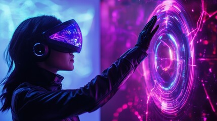 Exploring virtual reality innovations technology hub digital art futuristic space close-up immersive experience