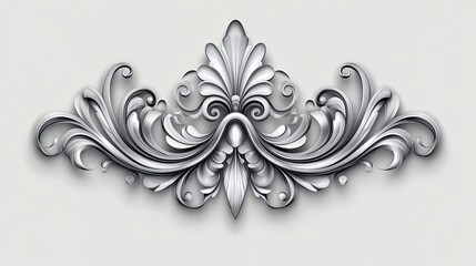 Ornate Silver Floral Design with Swirls and a Centerpiece