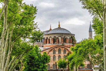 Hagia Sophia, Istanbul, Turkey. Emperor Justinian built cathedral of Constantinople in 537 AD. In 1453 Ottoman Turks converted to mosque. 1935 a museum and 2020 mosque again.