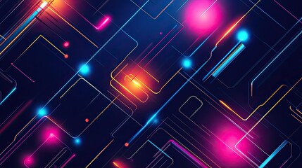 Abstract Digital Art with Neon Lines and Shapes