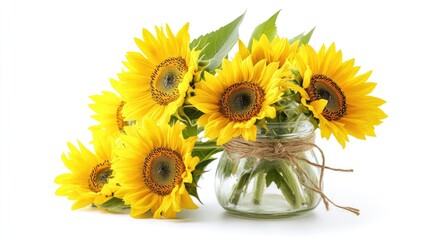 Obraz premium Sunflowers in Full Bloom in a Glass Jar