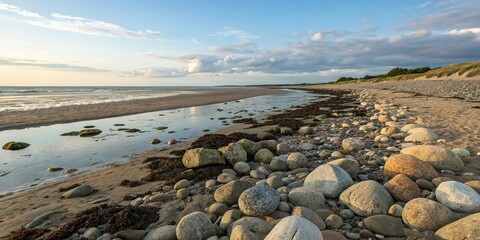 Seaside rocks and pebbles at low tide, gradient, pebbles, seaside