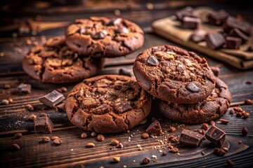 High Depth of Field Capture of Crushed Chocolate Cookies Showcasing Rich Textures and Details Perfect for Culinary and Dessert Photography