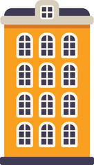 Fototapeta premium Illustration featuring a tall residential building with multiple arched windows and a flat roof, isolated on white background