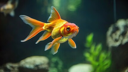 Goldfish leaps out of the aquarium to throw itself into the sea