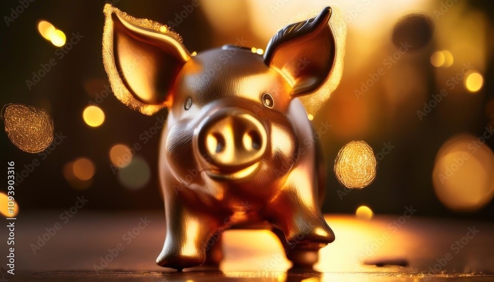 Wall mural Golden Piggy Bank Symbolizing Wealth and Saving