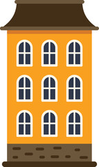 Obraz premium Simple vector illustration featuring the facade of a three story residential building with a gabled roof, useful for city related visuals
