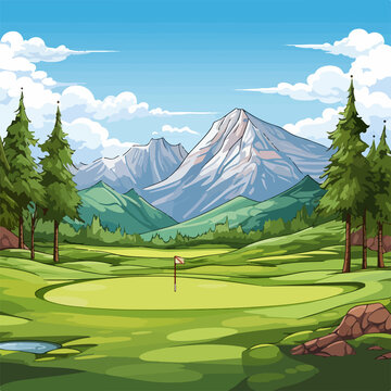 Scenic Golf Course Landscape with Majestic Mountains