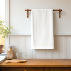 white towel hanging in the kitchen. 