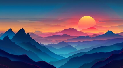 Fototapeta premium A digital art illustration of a sunset over a mountain range.