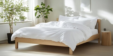 Bright Scandinavian Bedroom with Natural Light and Wood FurnishingsBright Scandinavian Bedroom with Natural Light and Wood Furnishings