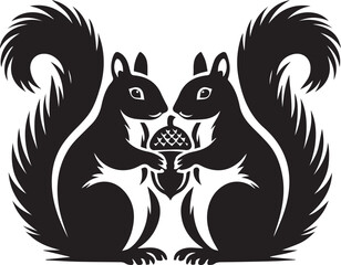 Obraz premium A pair of squirrels sitting close sharing an acorn silhouette vector