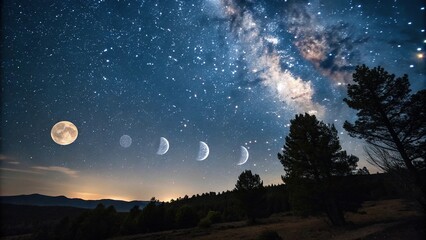 Fototapeta premium Starry Night Sky with Adjustable Stars and Moon Phases, stars, galaxy, night sky, constellations, universe