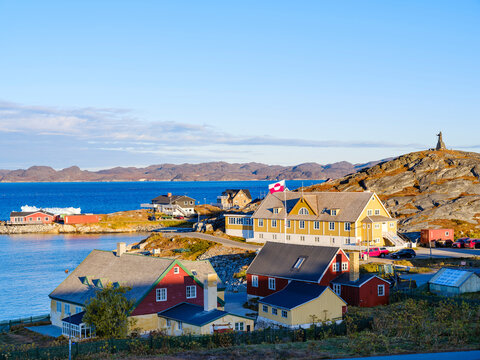 Fototapeta View over the old town. Nuuk the capital of Greenland during late autumn, Danish Territory