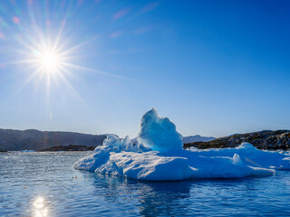 Landscape at the Sermilik (Sermiligaaq) Icefjord in East Greenland, Ammassalik, Kingdom of Denmark.
