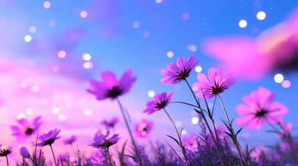 Vibrant wildflowers blooming under a colorful sky nature photography outdoor serenity peaceful viewpoint floral concepts