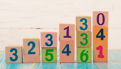 Numbers, trees, placed, blocks, colorful, stacked, lined, counting, business, concept, close-up