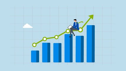 Work improvement, 4k animation of businessman using laptop to enhance data charts and graphs. 