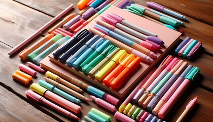 Fototapeta premium Collection of Colorful Markers and Pens