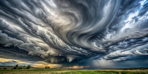 Fototapeta premium Long Exposure of a Dramatic Sky Filled with Dense Gray Clouds After a Thunderstorm, Capturing the Mood and Atmosphere of Nature's Fury and Calmness in One Frame