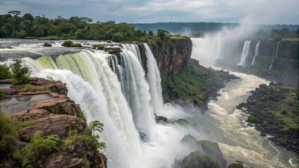 Water falls from the top of a cliff creating a stunning display of white water and spray, display, waterfall, scenic, spray, water