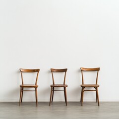 three wooden chairs against a minimalist wall for modern interior design