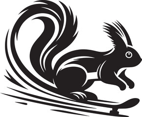 A squirrel skidding to a stop on a curve road silhouette vector