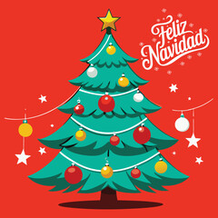 Fototapeta premium Feliz Navidad calligraphic lettering Spanish Christmas Winter tree Vector Background text tshirt poster banner illustration