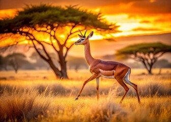Naklejka premium Long Exposure of Gerenuk in Samburu National Reserve, Kenya: Capturing Graceful Movement Amidst Stunning Savanna Landscapes at Dusk