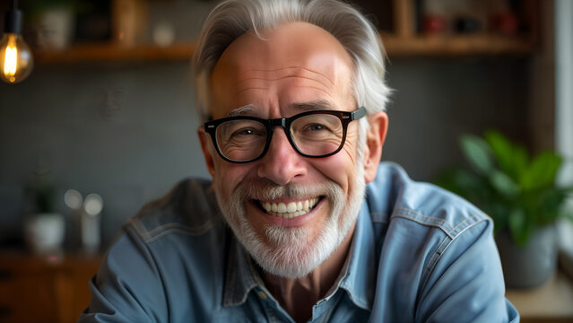 Cheerful Elderly Man Promoting Dental Health