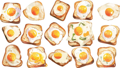 fried egg and toast watercolor clipart