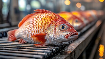Fresh Red Snapper Fish on Ice at Market