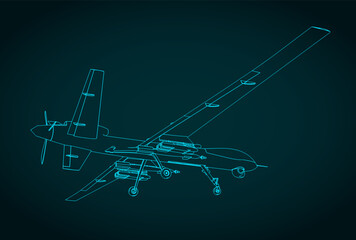 Military drone blueprint illustration