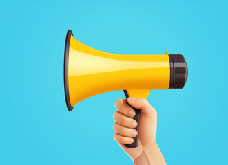 Hand Holding Megaphone on Blue Background